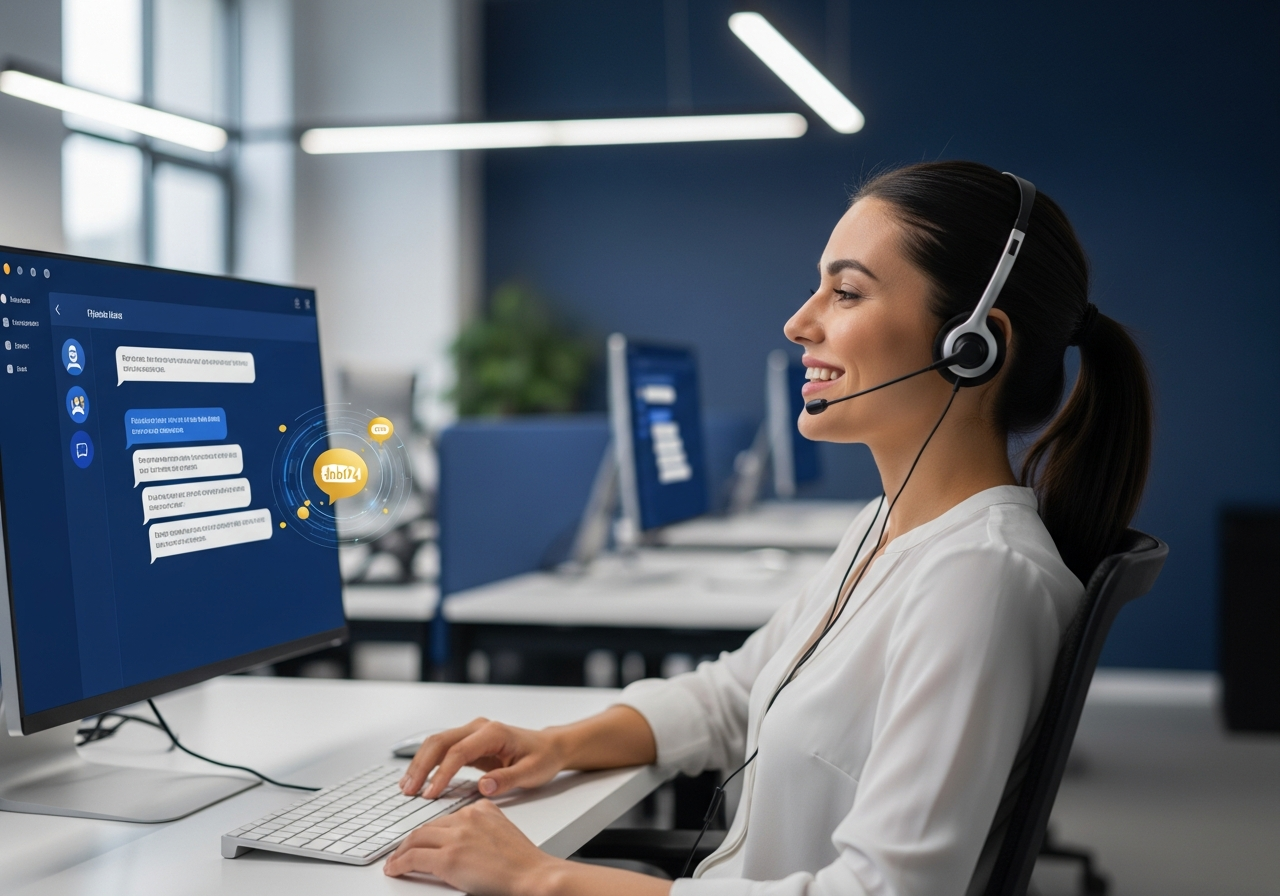 Customer service representative relieved with AI chatbot assistance