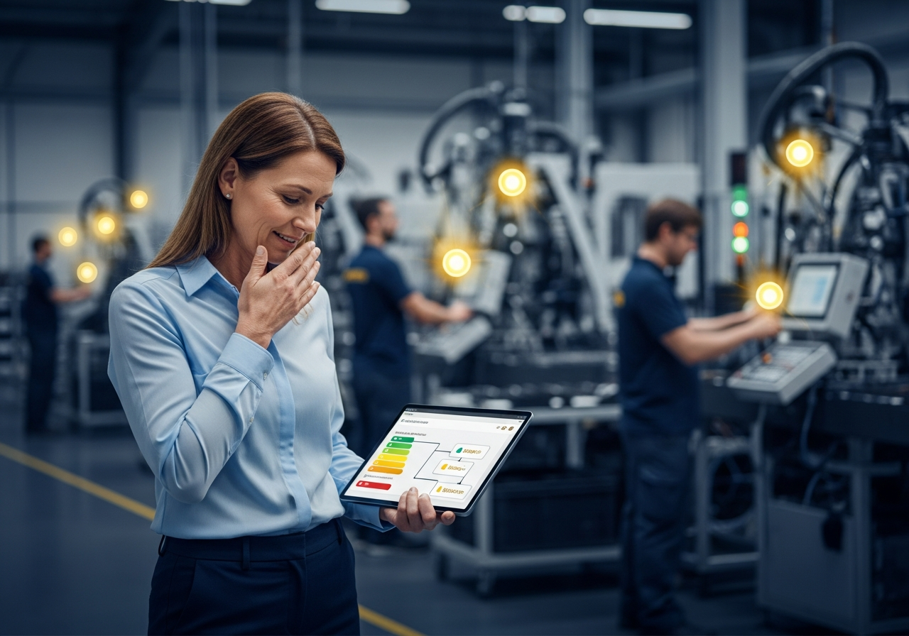 Operations manager reviewing streamlined AI automation workflows