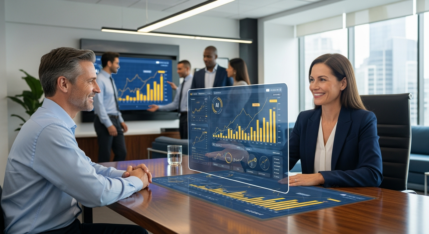 Financial advisor helping client achieve investment success with AI